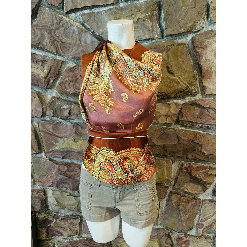 100% Silk Skinny Scarf Twilly Colorful Baroque Como Italy Vintage‎  big see pics
